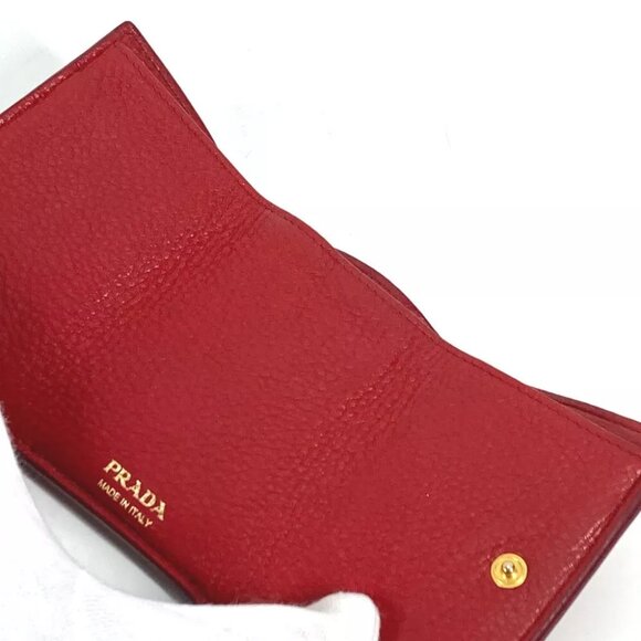 PRADA 1MH021 logo CompactWallet Trifold wallet Leather Red/Gold - Picture 4 of 13